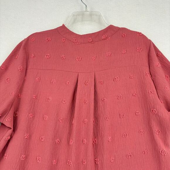 B Textured Dot Blouse Top Short Sleeve V Neck Bohemian Dusty Rose Size XL - Picture 6 of 8